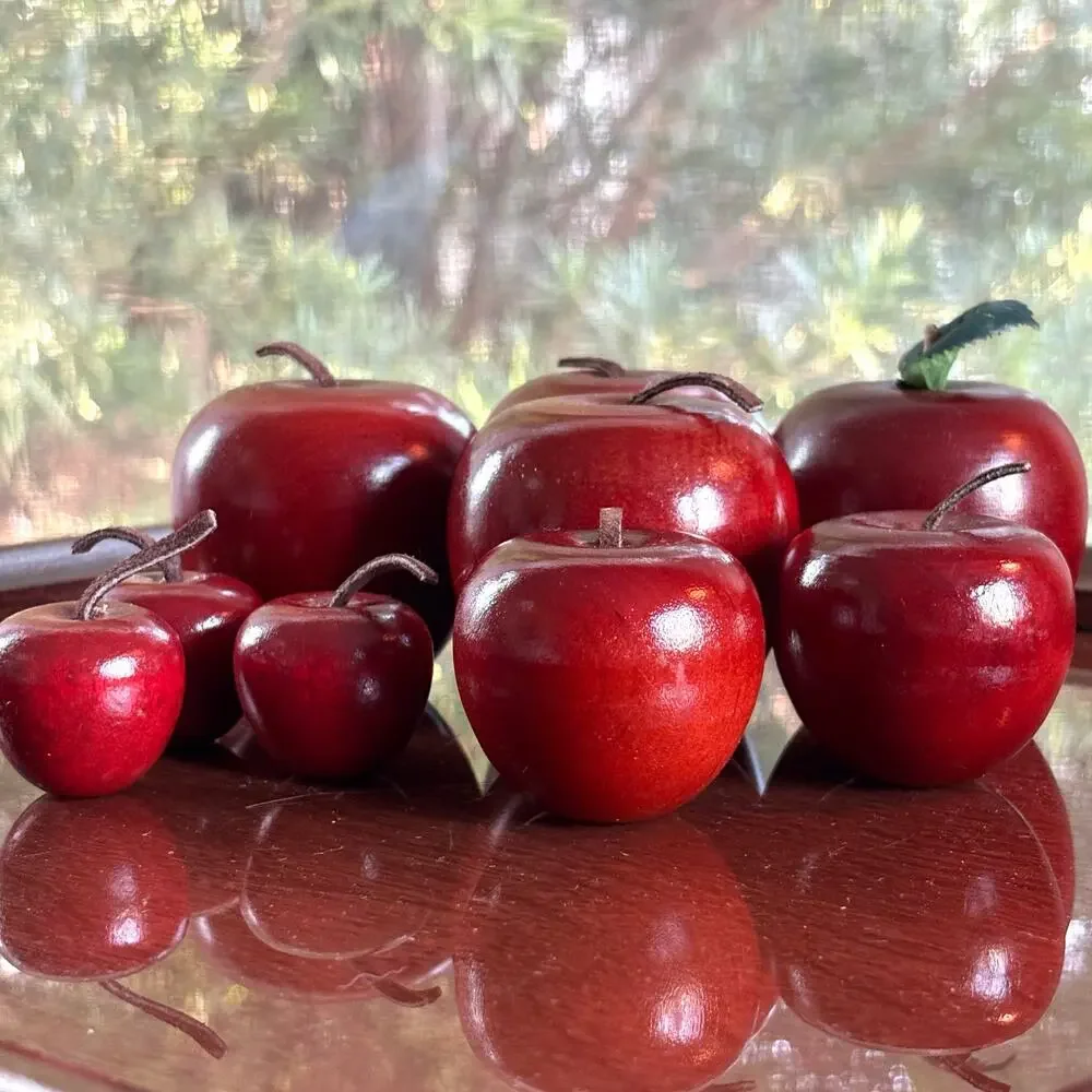 Vintage Wooden Apple Decor Set of 9 Red Rustic